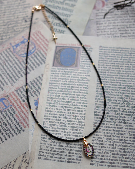 Czech glass bead necklace - Deep Night Litte Light