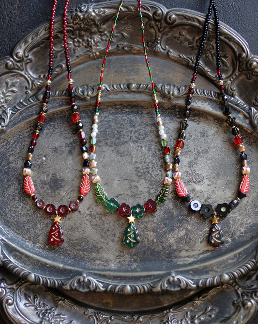 Czech glass bead necklace - Christmas tree