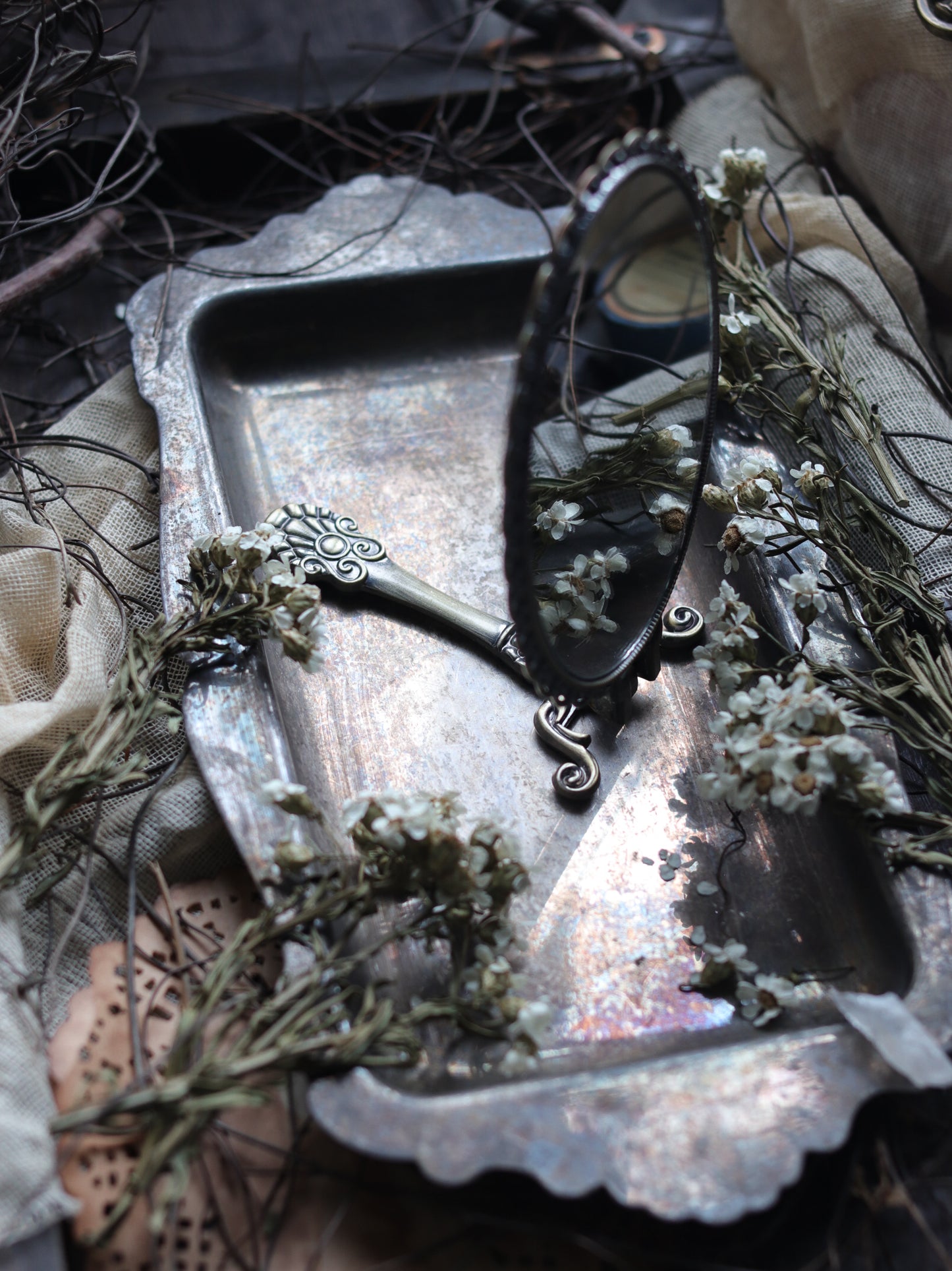 Vintage style hand mirror - Rose and Holy Light