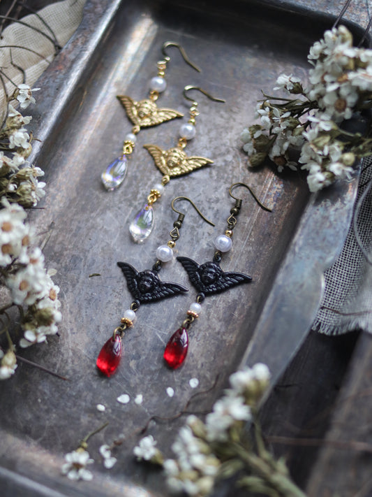Vintage style earrings - light and dark angel