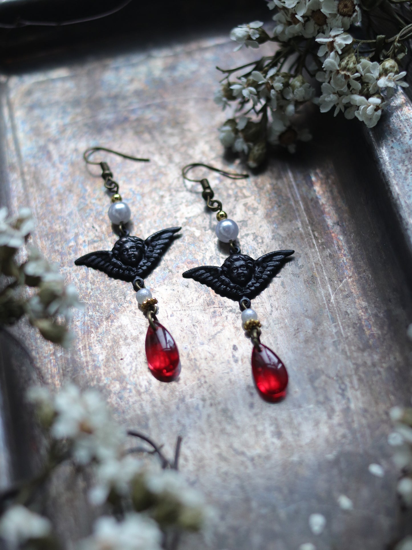 Vintage style earrings - light and dark angel
