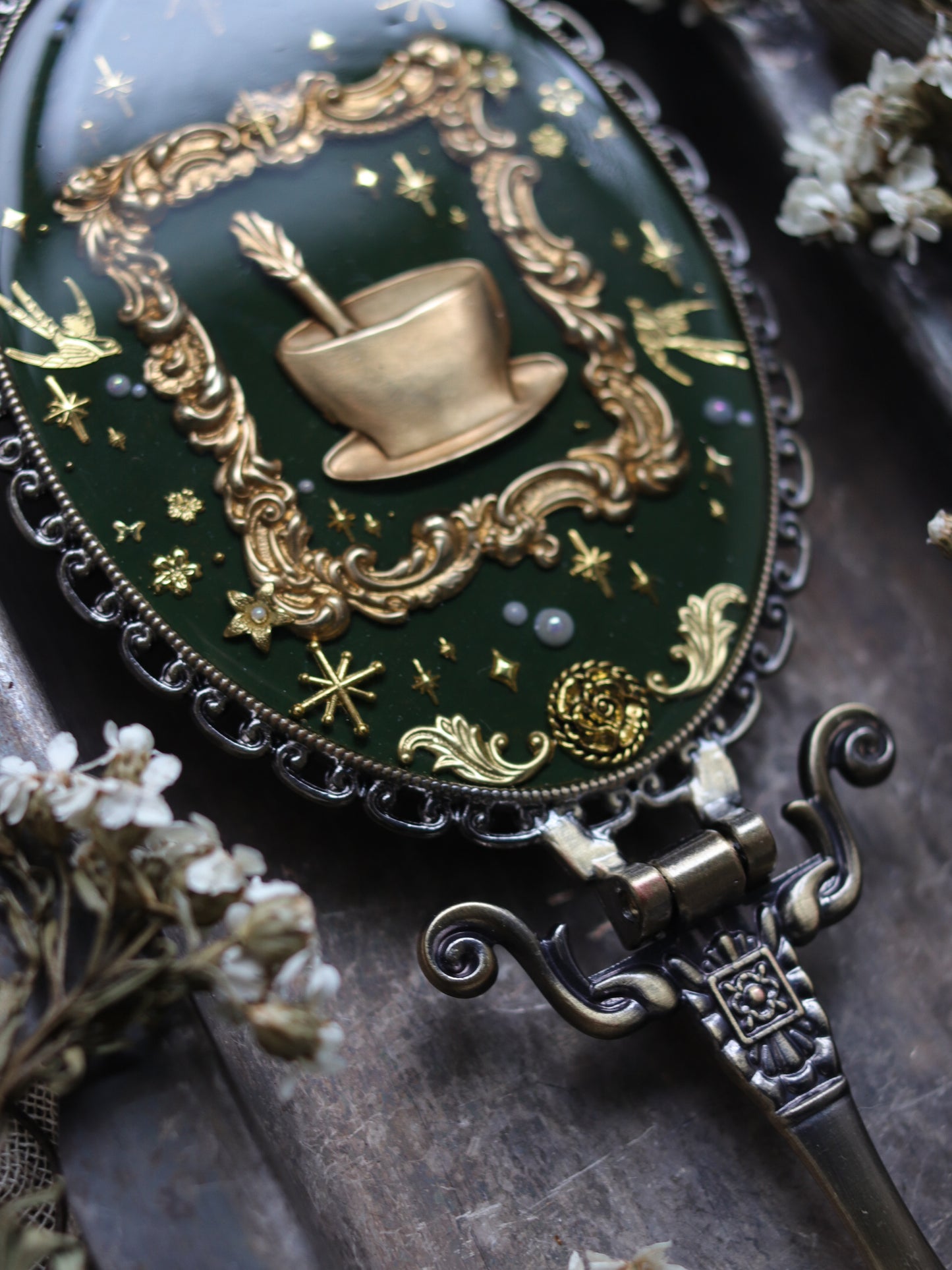 Vintage style hand mirror - Forest tea party