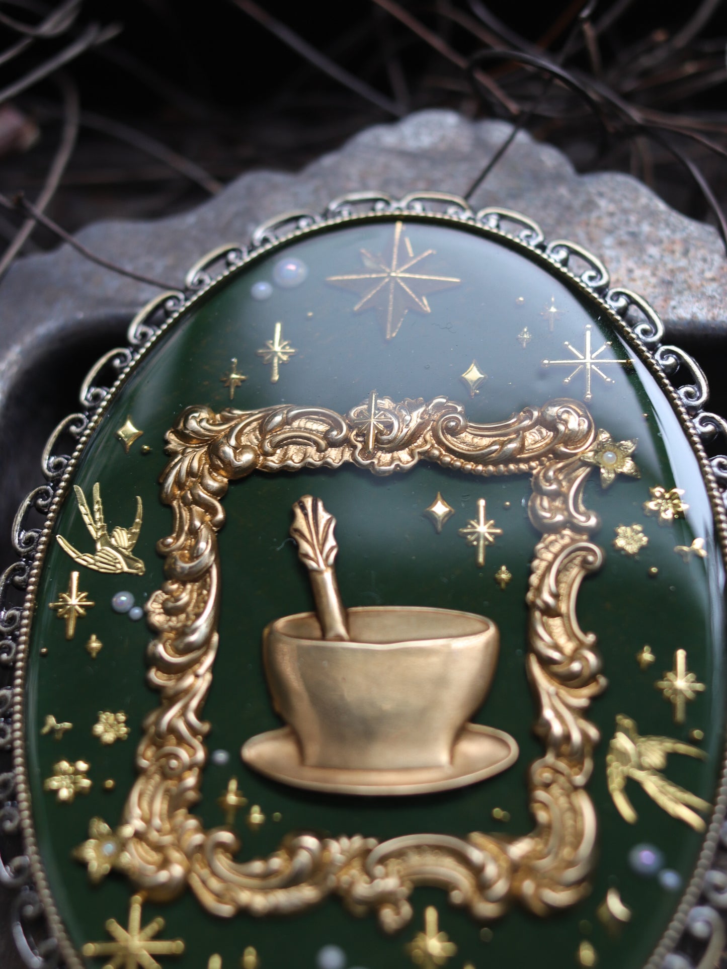Vintage style hand mirror - Forest tea party