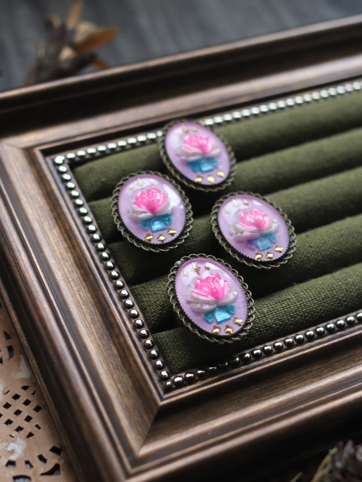 Vintage style ring - Pink Flower
