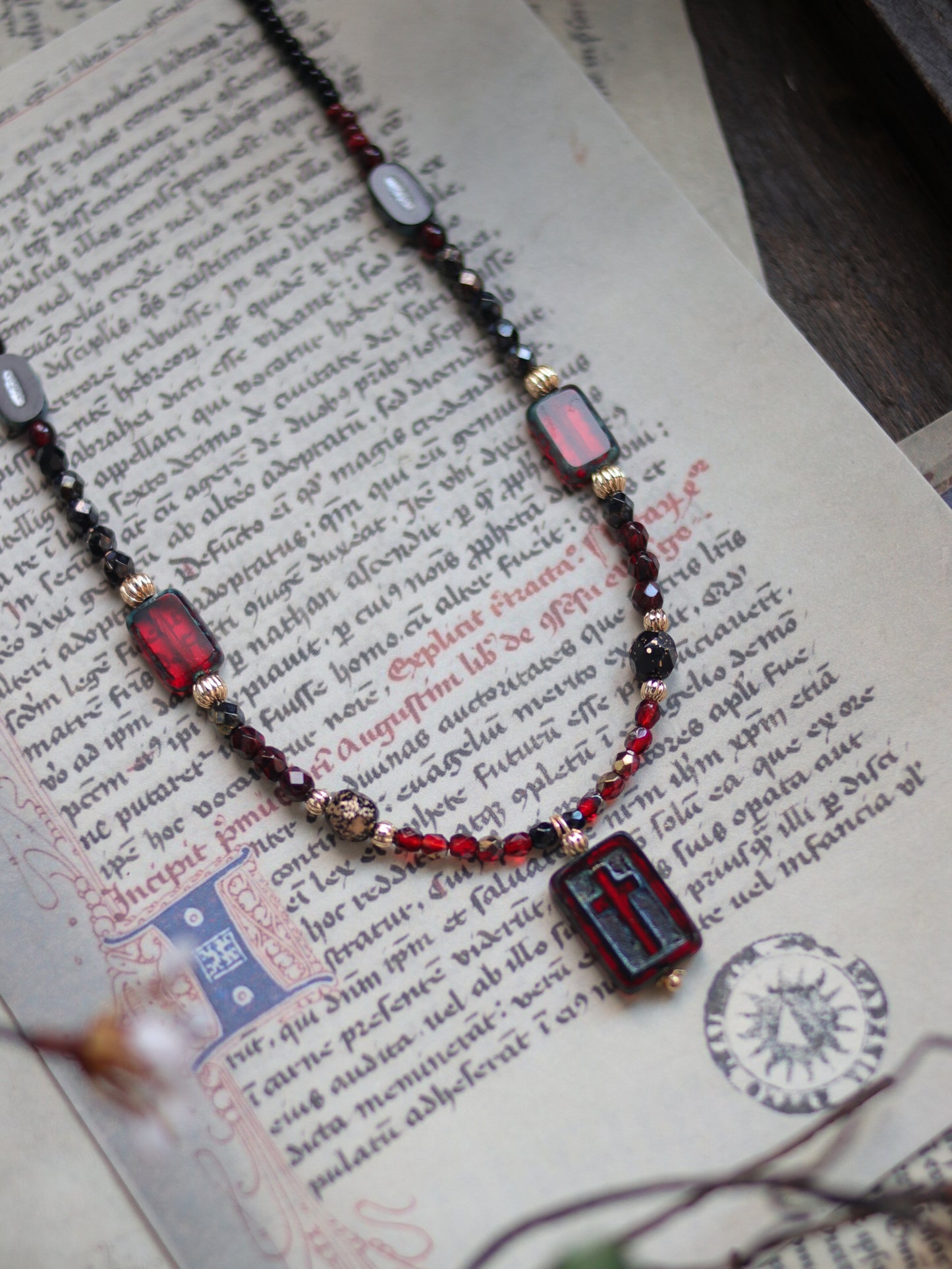 Czech glass bead necklace - Blood cross