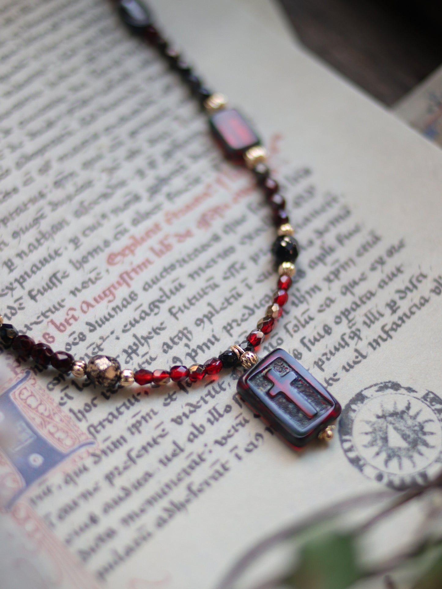 Czech glass bead necklace - Blood cross