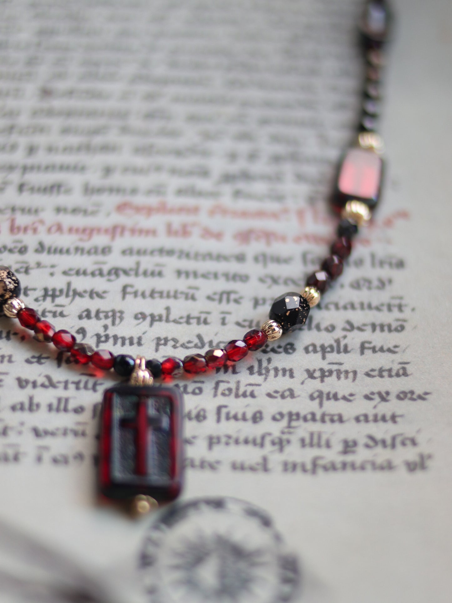 Czech glass bead necklace - Blood cross