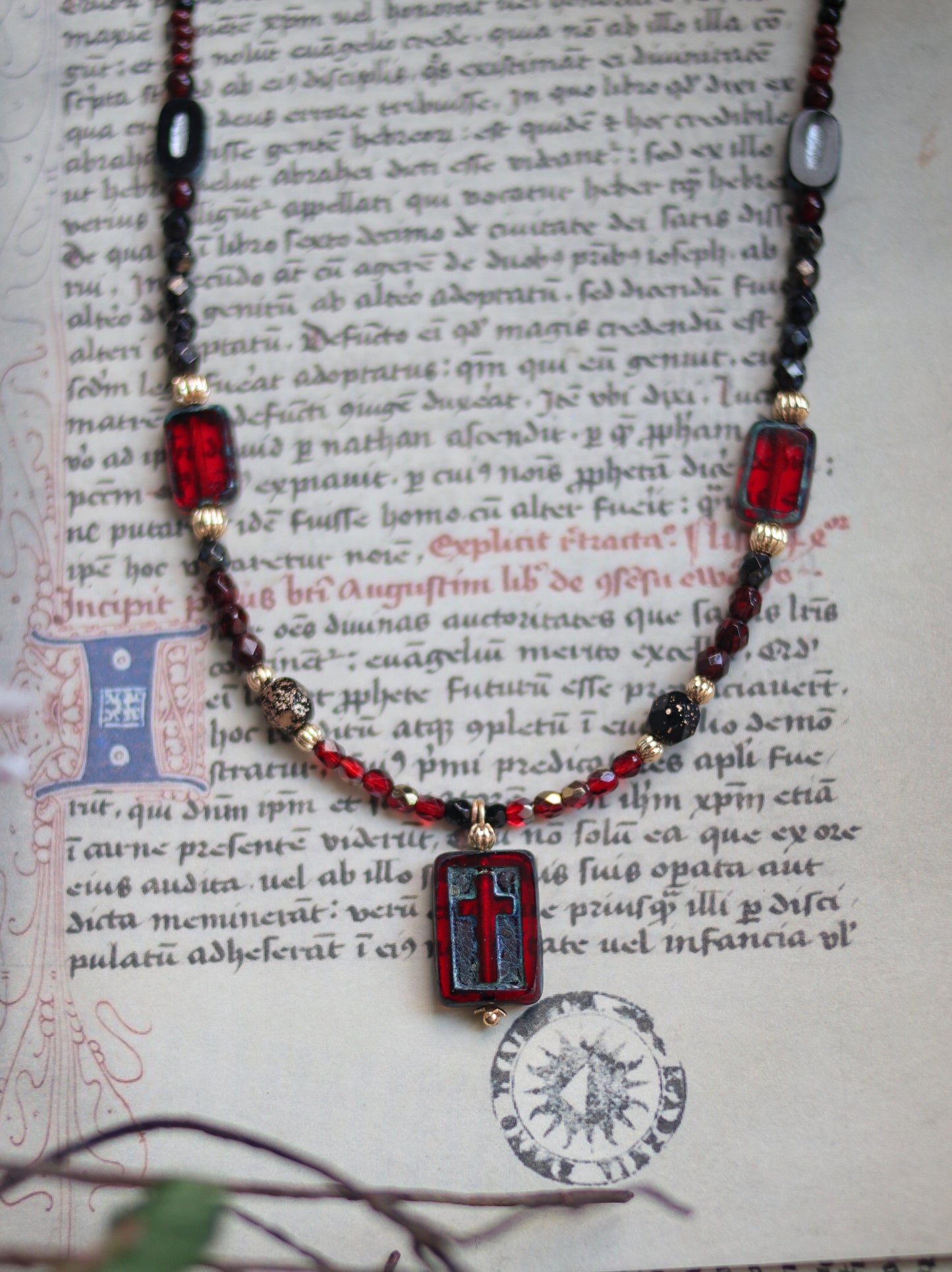 Czech glass bead necklace - Blood cross