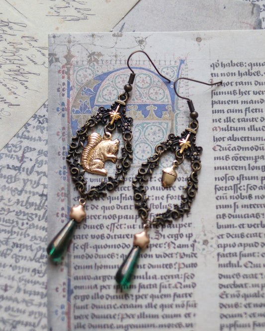 Vintage style earrings - Acorns and Squirrels