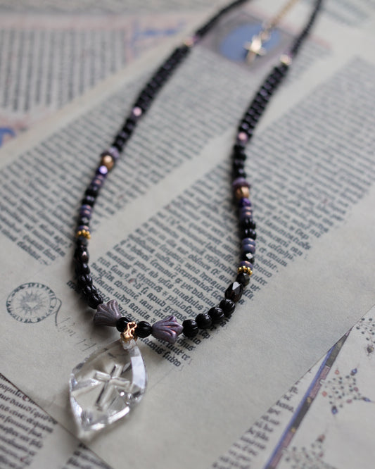 Czech glass bead necklace - Glass Cross