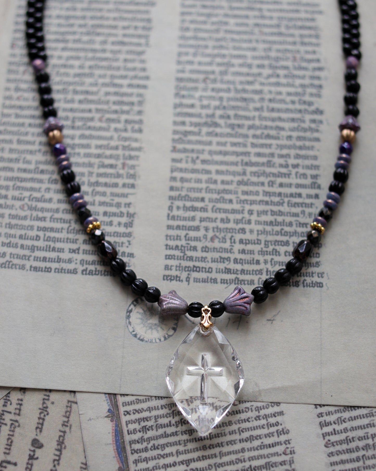 Czech glass bead necklace - Glass Cross