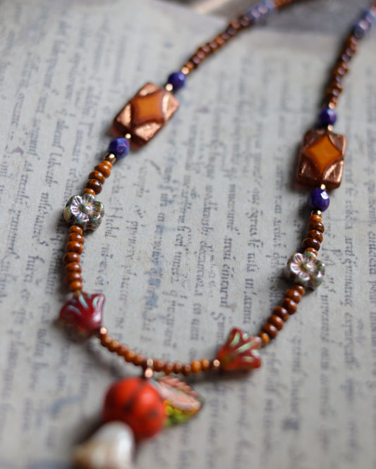 Czech glass bead necklace - Pumpkin Ghost