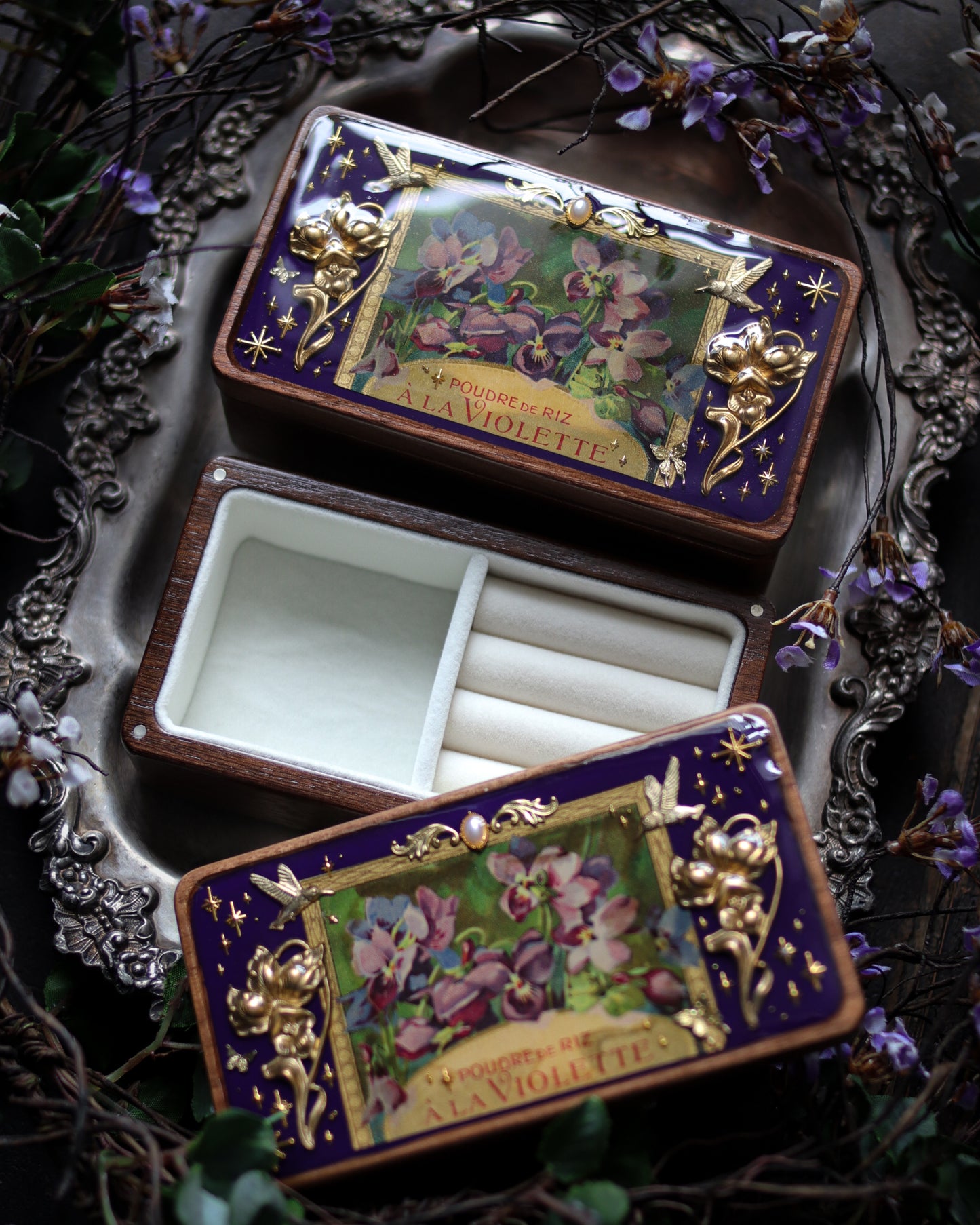 Vintage style walnut jewelry box - Violette
