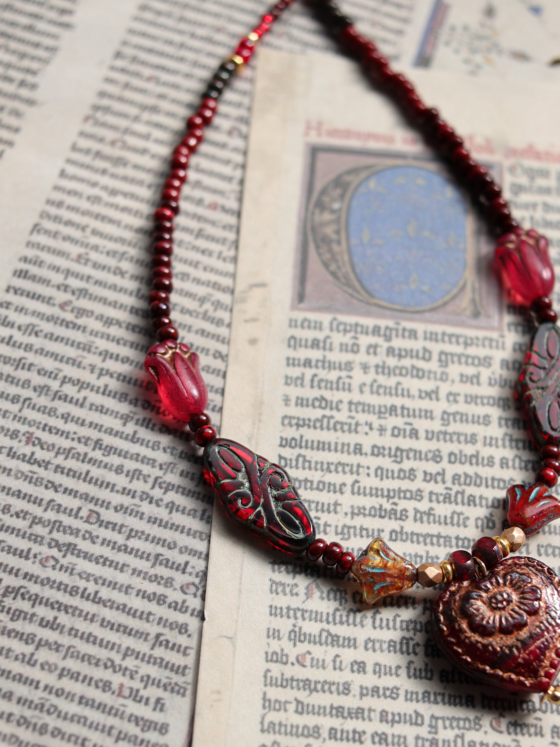 Czech glass bead necklace - Witch's Heart