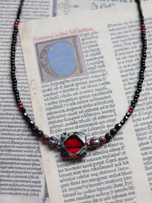 Czech glass bead necklace - Bloody Square