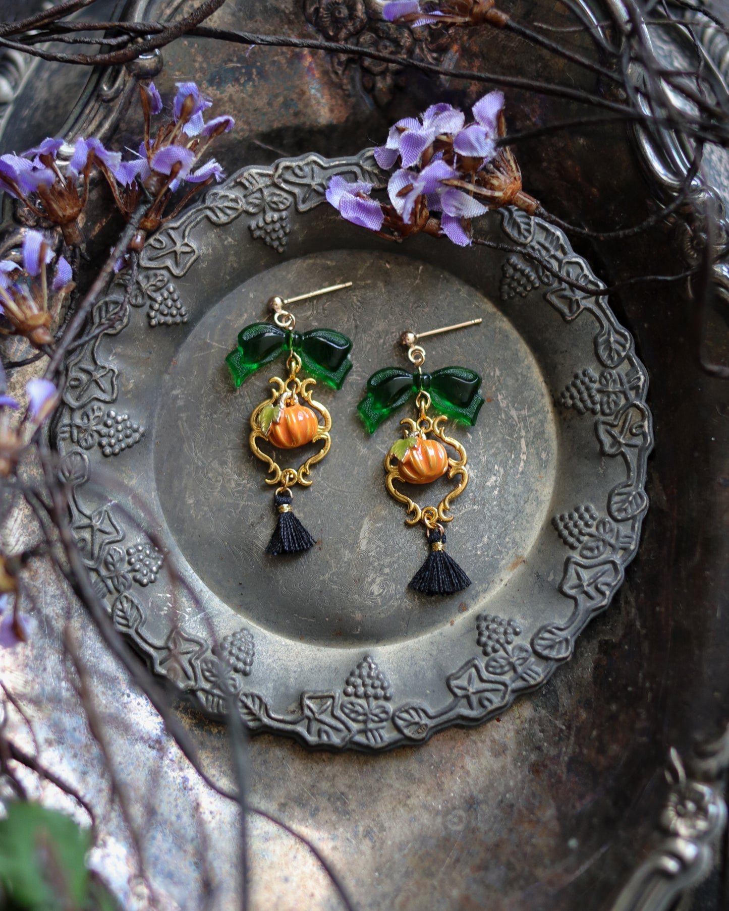 Vintage style earrings - Bow and Pumpkin