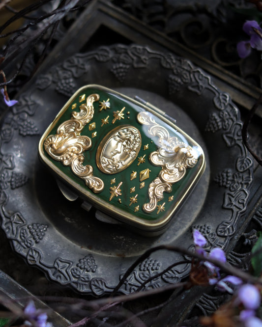 Vintage style mini jewelry pill box - Goddess Of Green