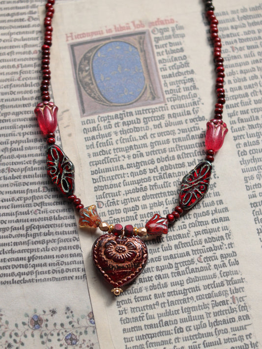 Czech glass bead necklace - Witch's Heart