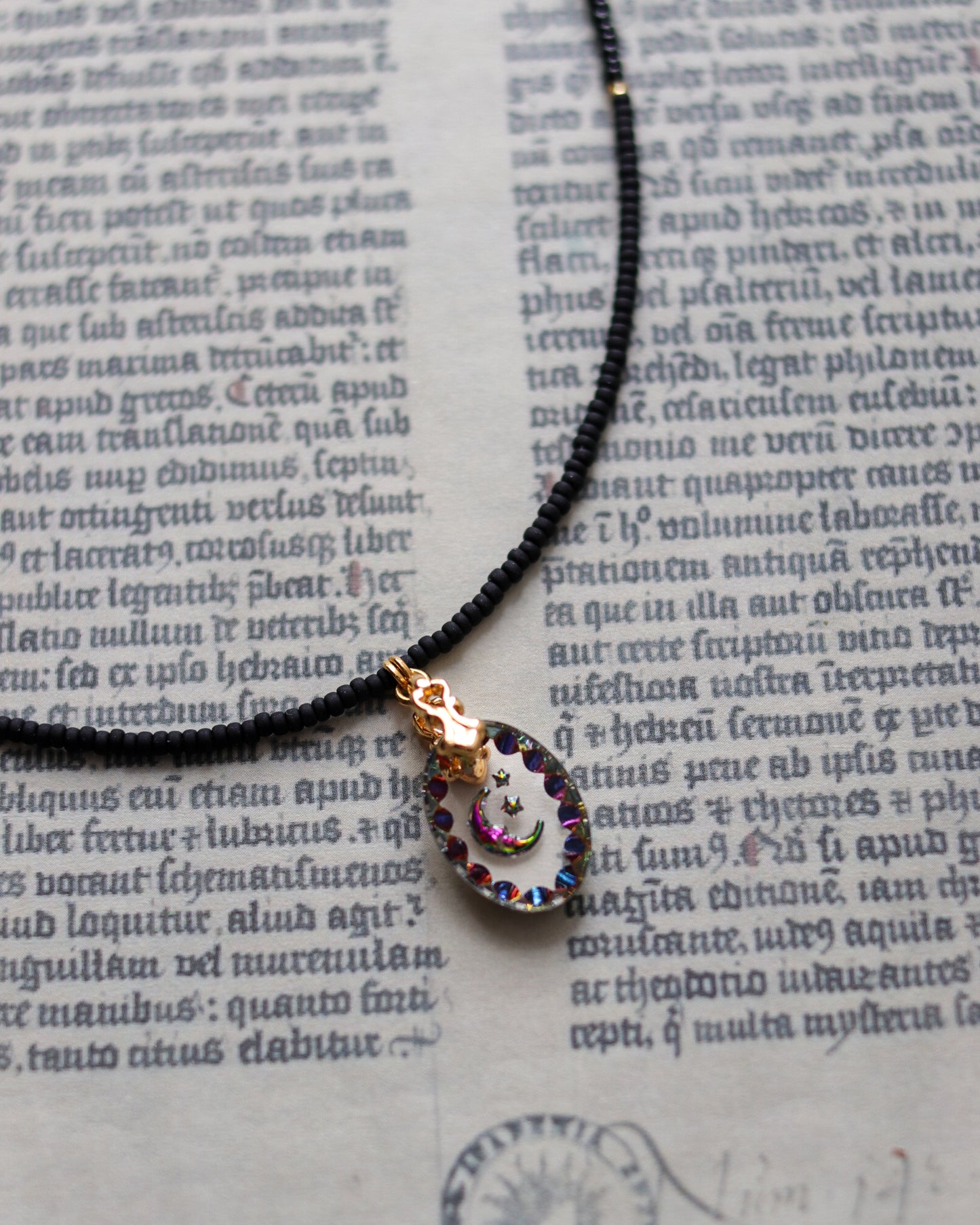 Czech glass bead necklace - Deep Night Litte Light