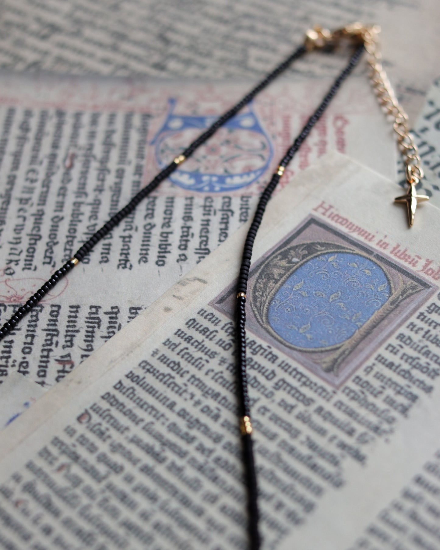 Czech glass bead necklace - Deep Night Litte Light