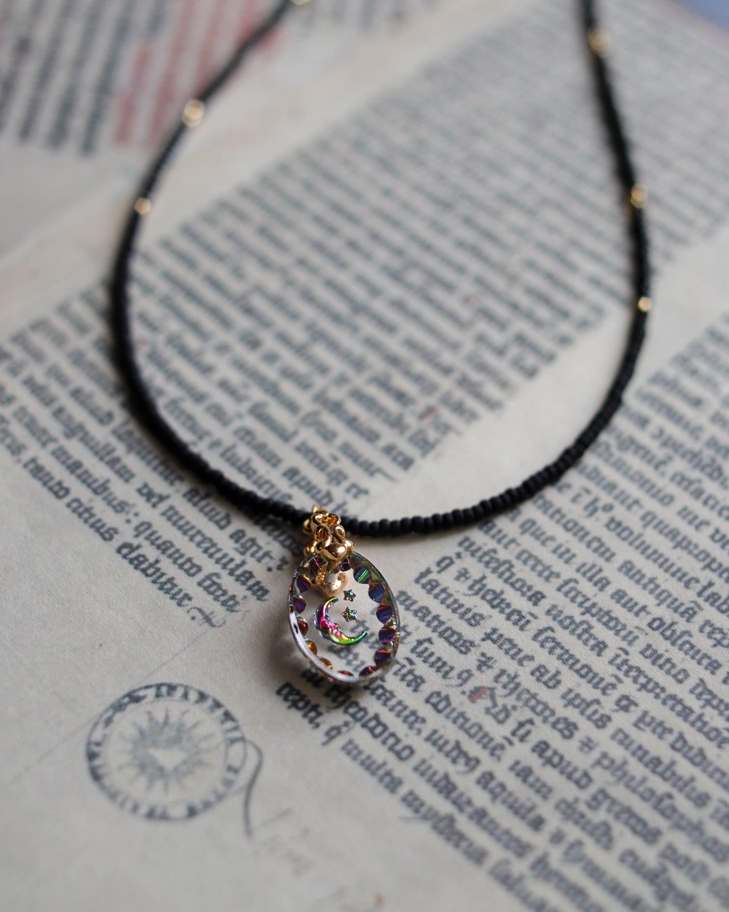 Czech glass bead necklace - Deep Night Litte Light
