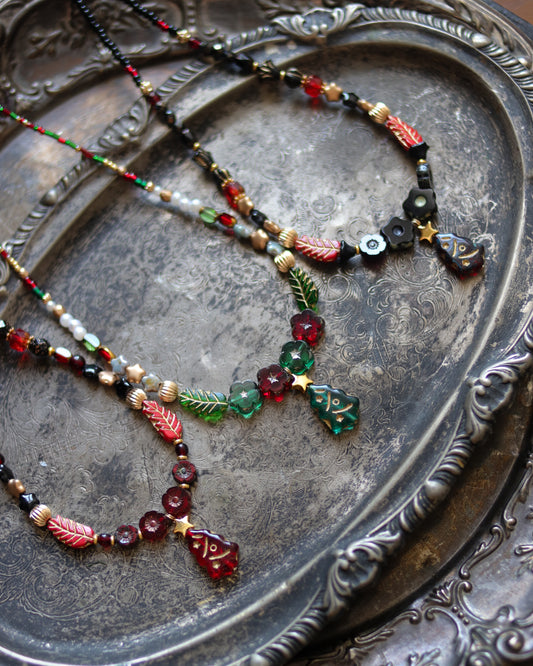 Czech glass bead necklace - Christmas tree