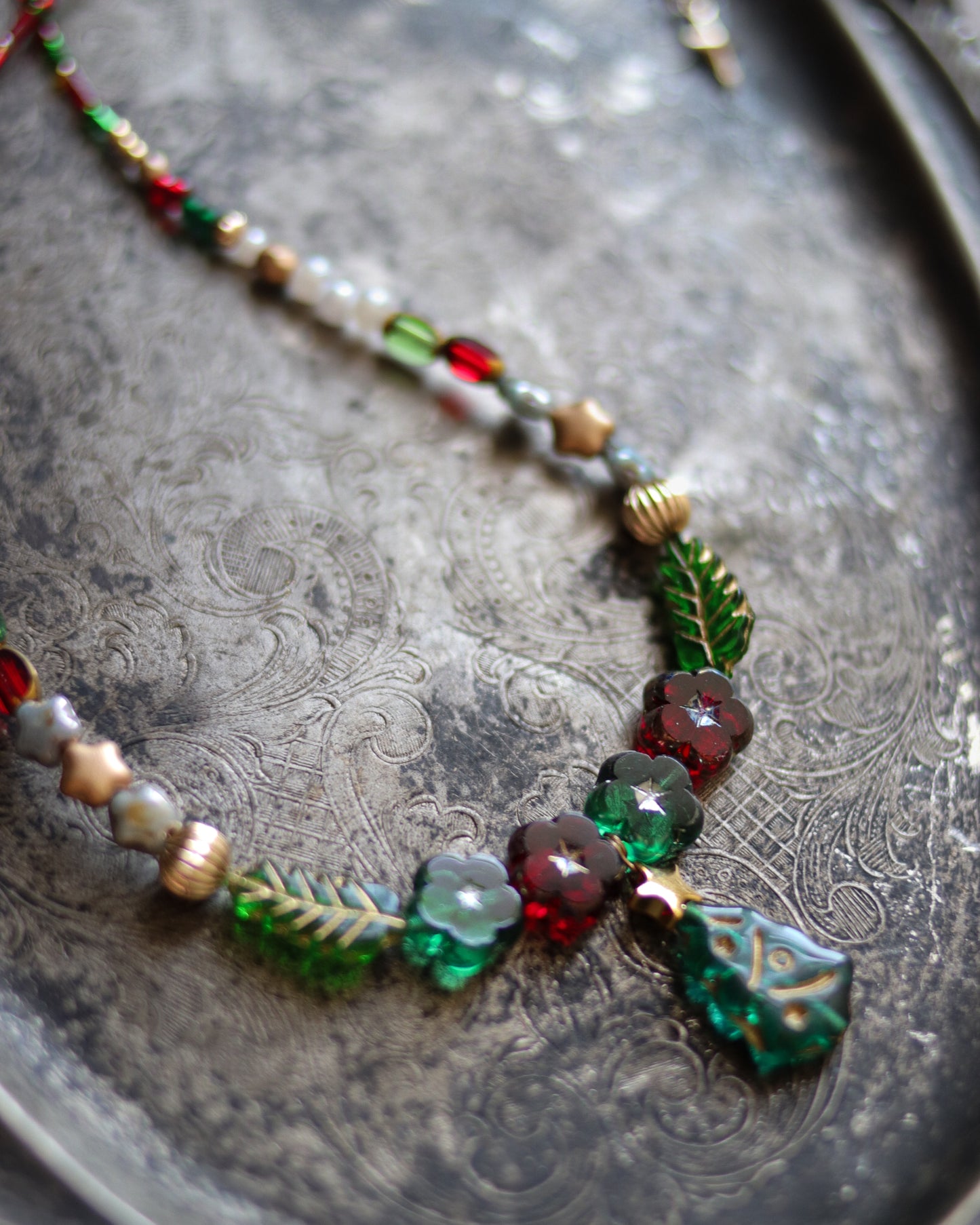 Czech glass bead necklace - Christmas tree