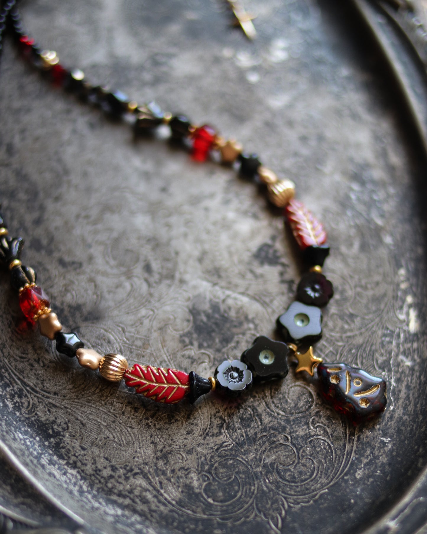 Czech glass bead necklace - Christmas tree