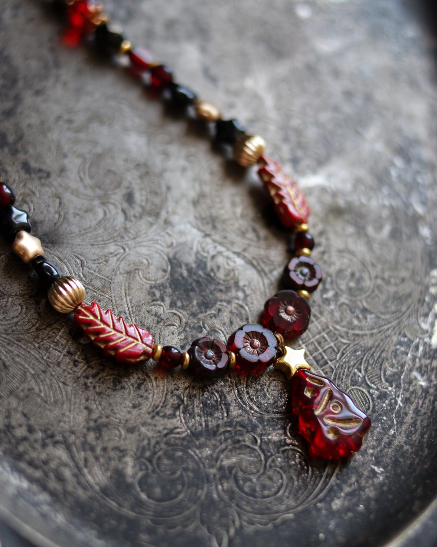Czech glass bead necklace - Christmas tree
