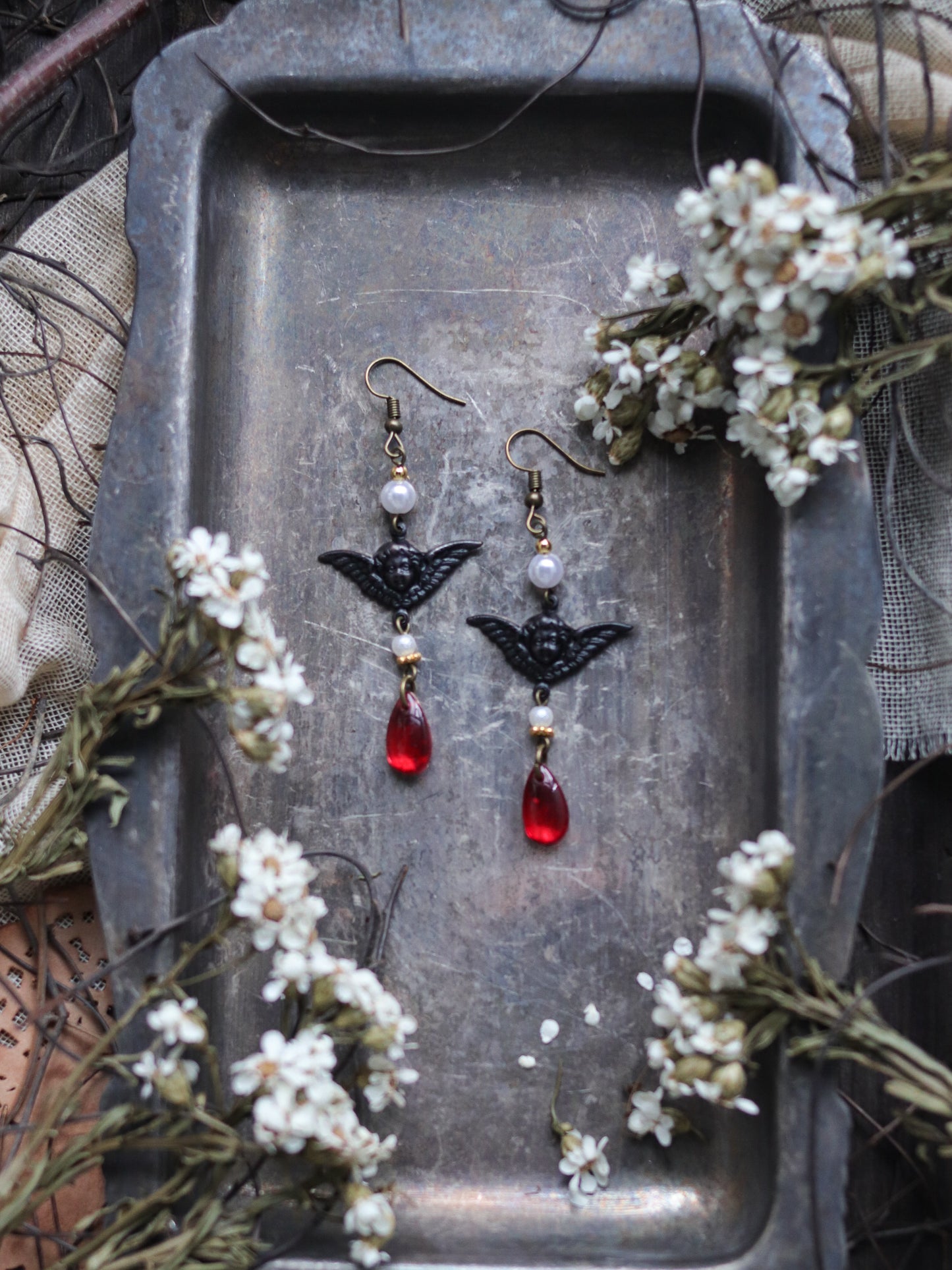 Vintage style earrings - light and dark angel