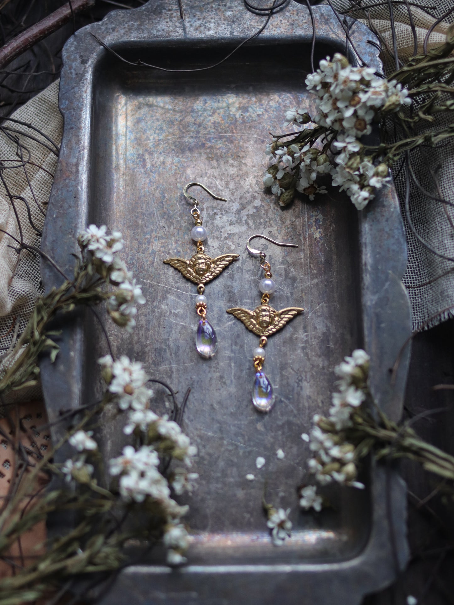 Vintage style earrings - light and dark angel