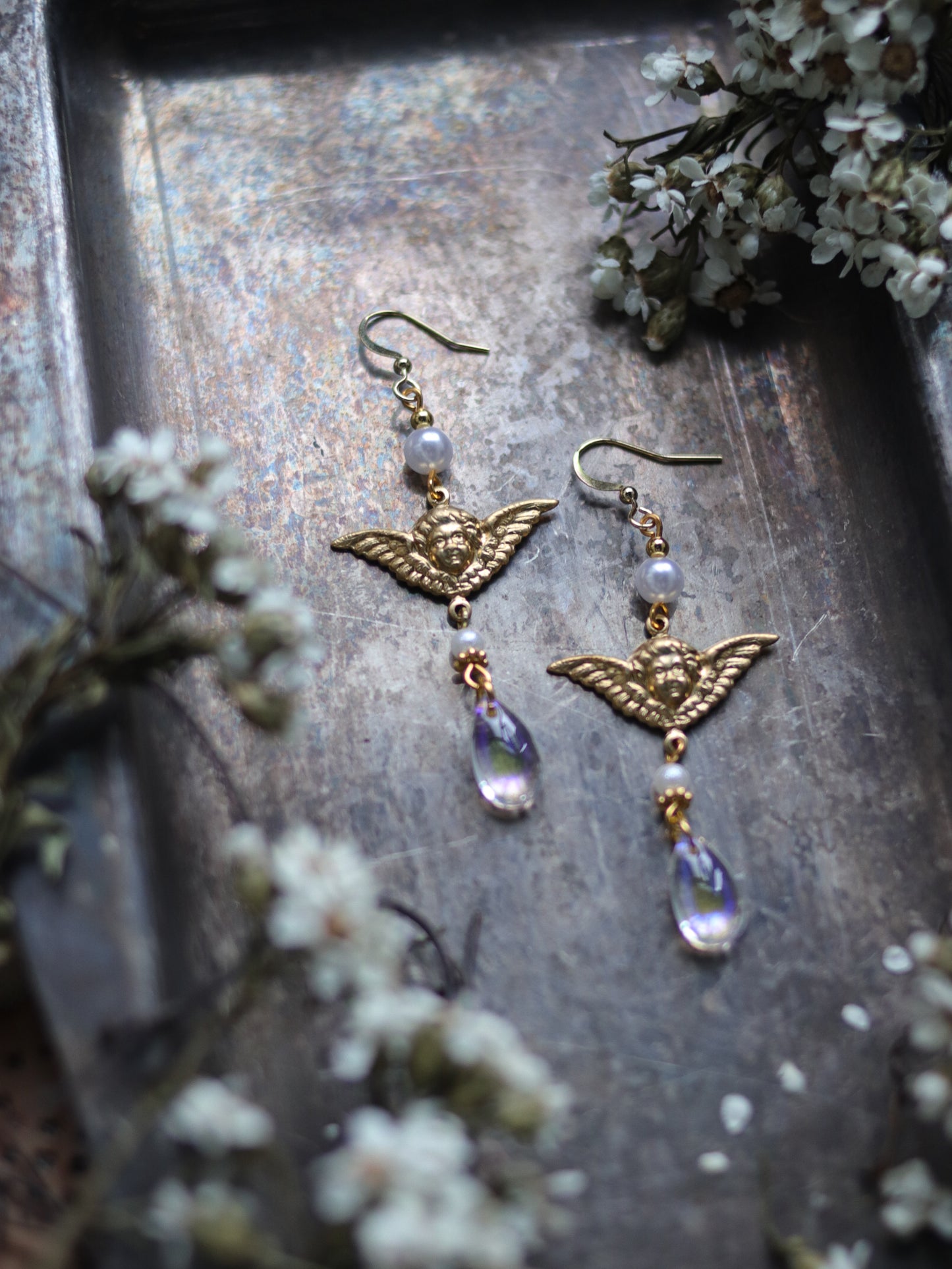 Vintage style earrings - light and dark angel