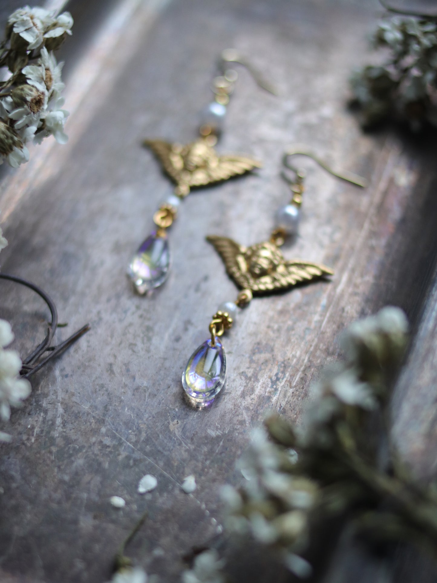 Vintage style earrings - light and dark angel