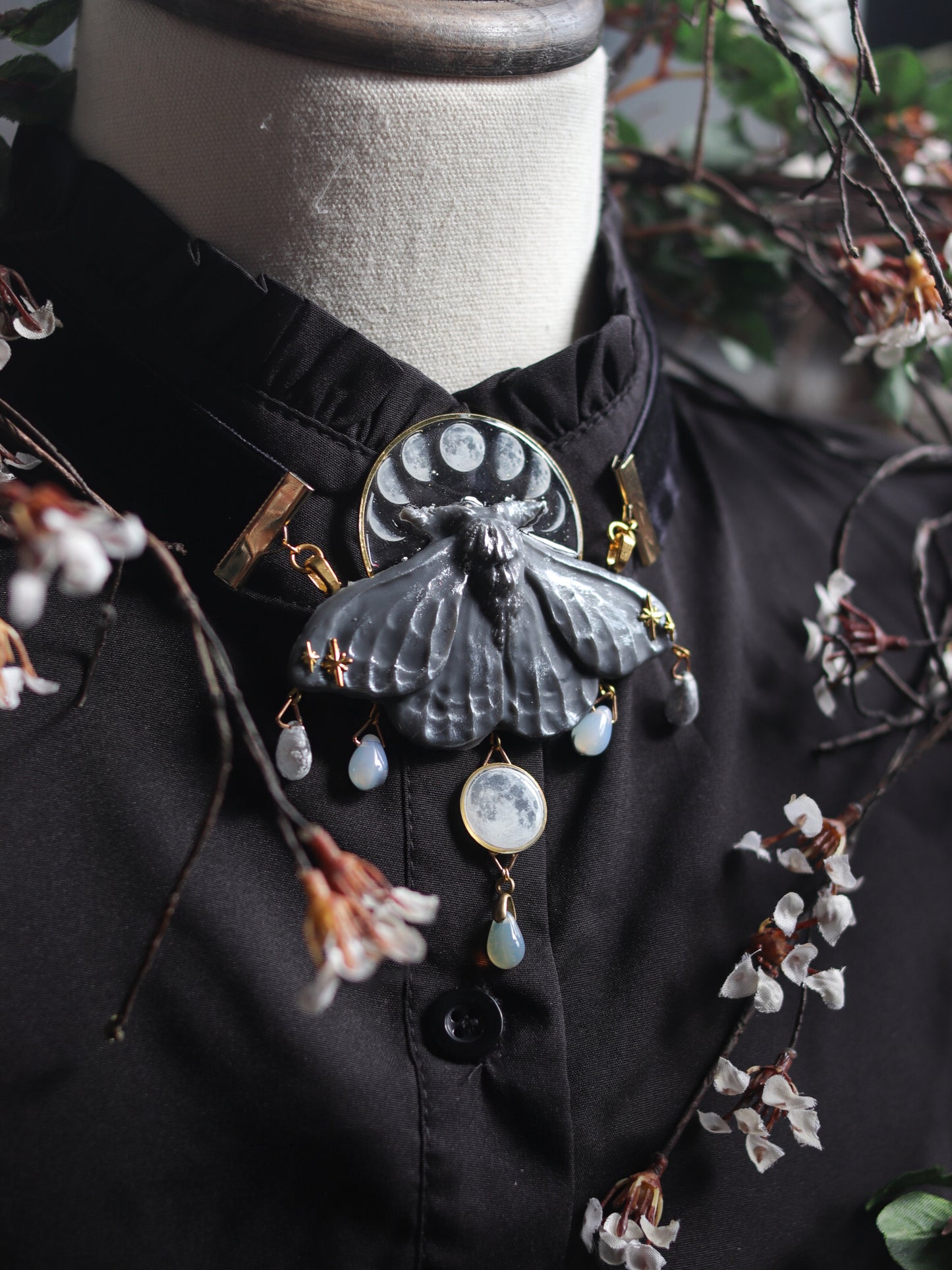 Vintage style necklace - White Moonlight Moth