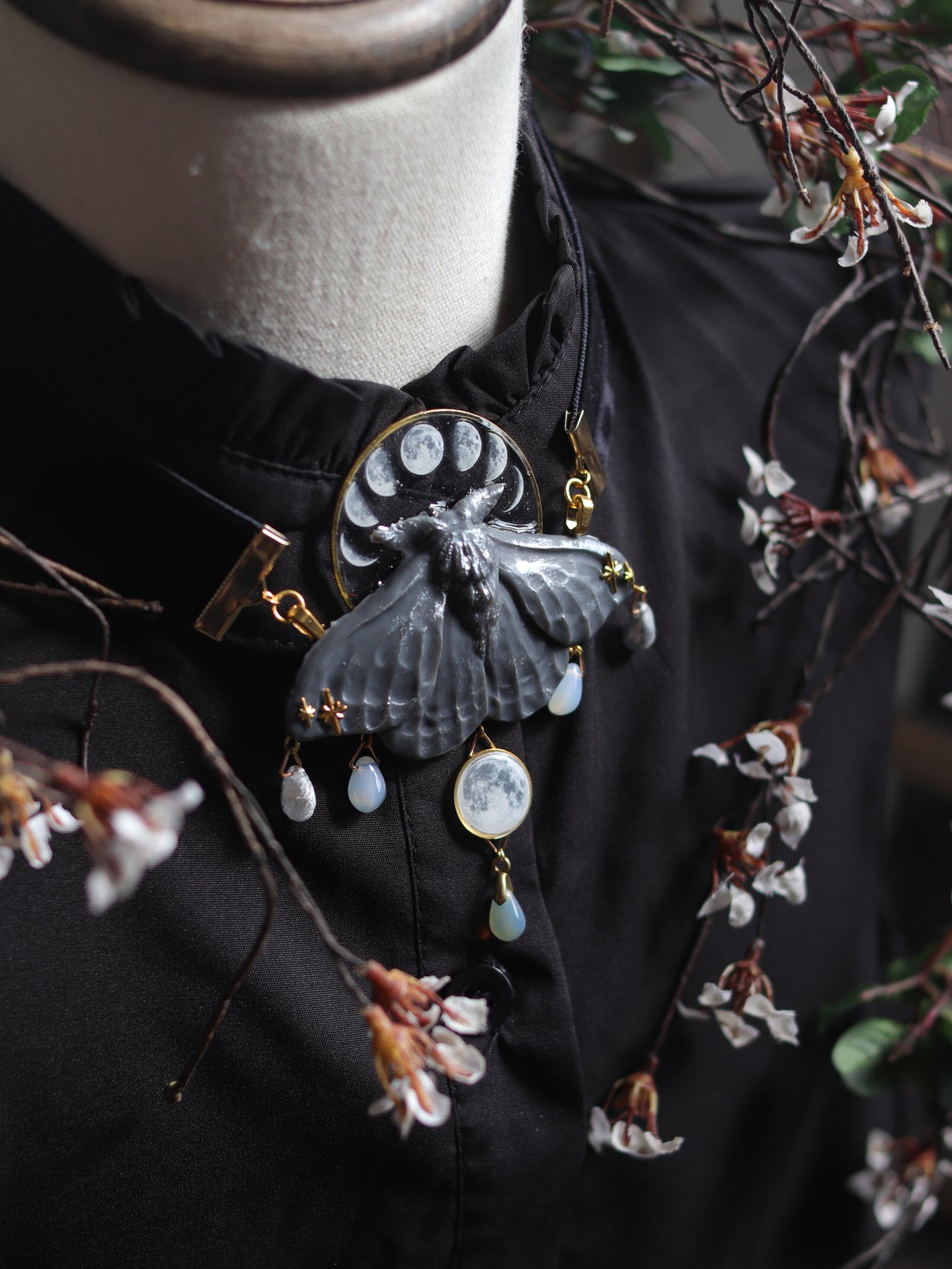 Vintage style necklace - White Moonlight Moth
