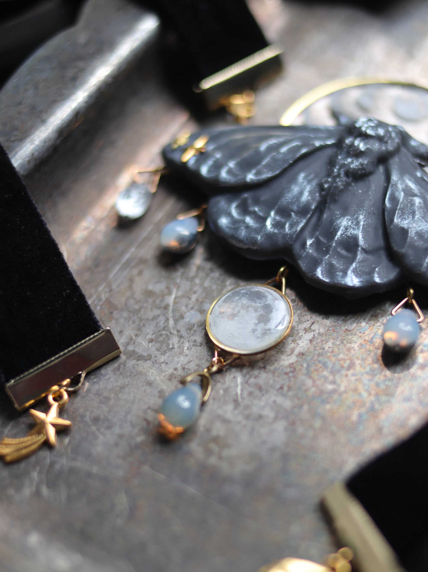 Vintage style necklace - White Moonlight Moth