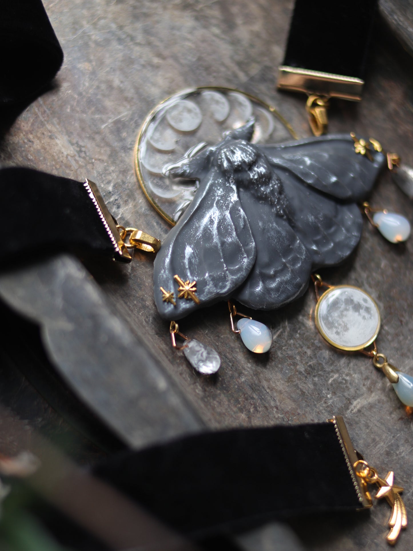 Vintage style necklace - White Moonlight Moth