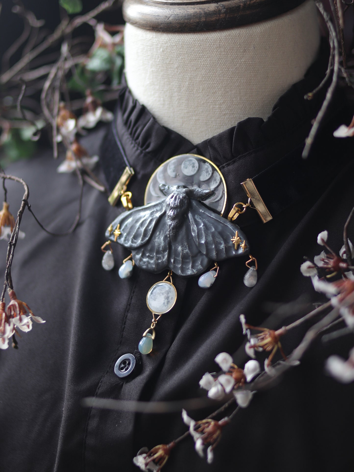 Vintage style necklace - White Moonlight Moth