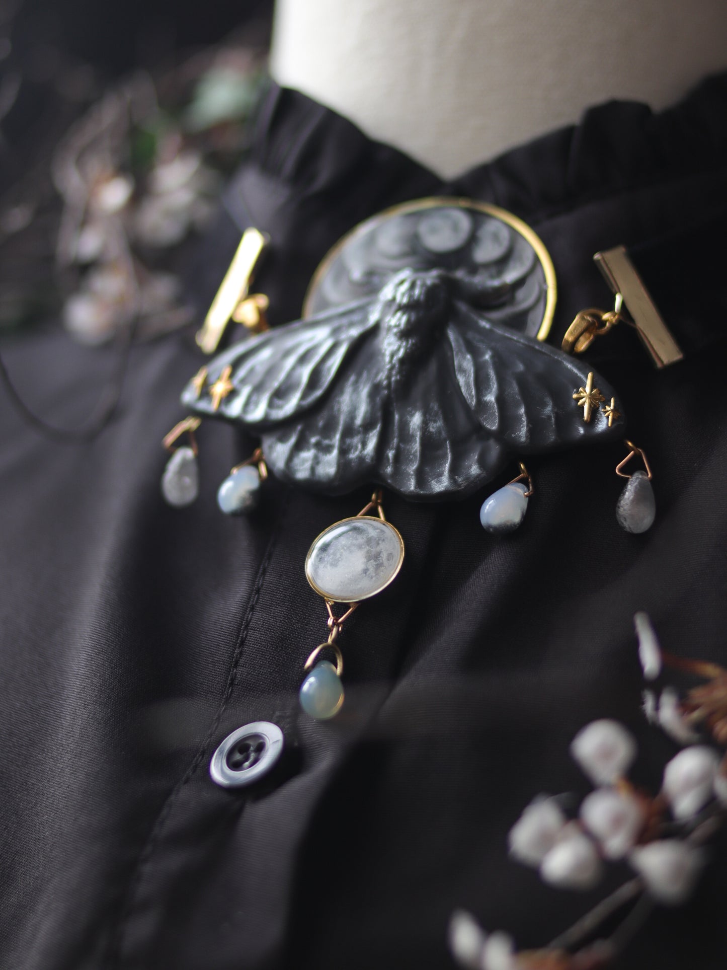 Vintage style necklace - White Moonlight Moth
