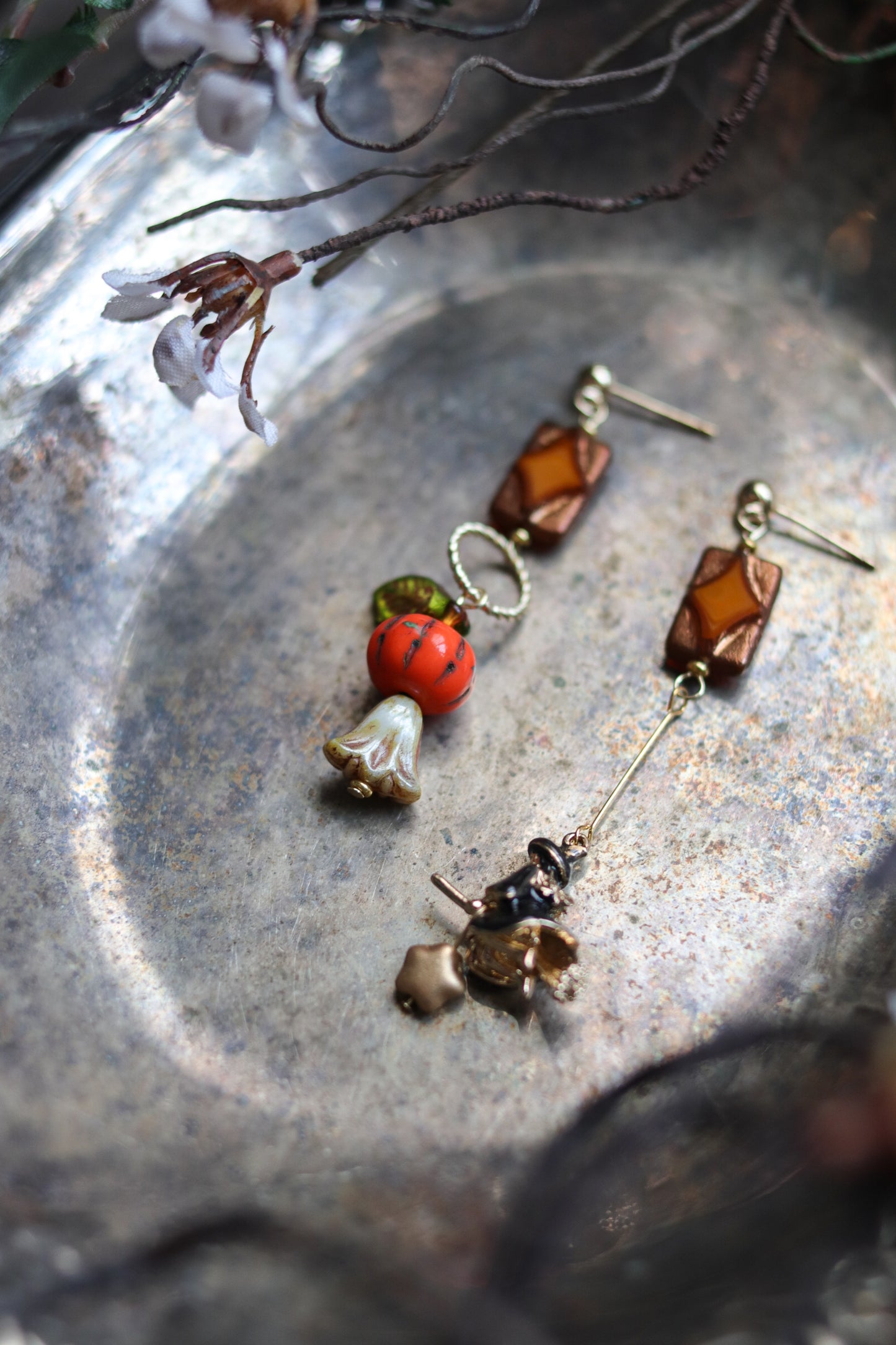 Vintage style earrings - Witch and pumpkin