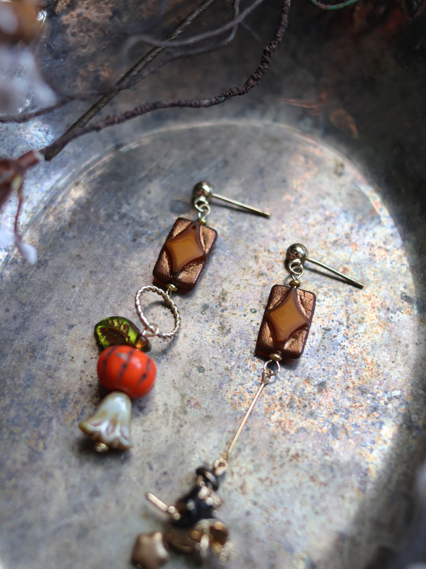 Vintage style earrings - Witch and pumpkin