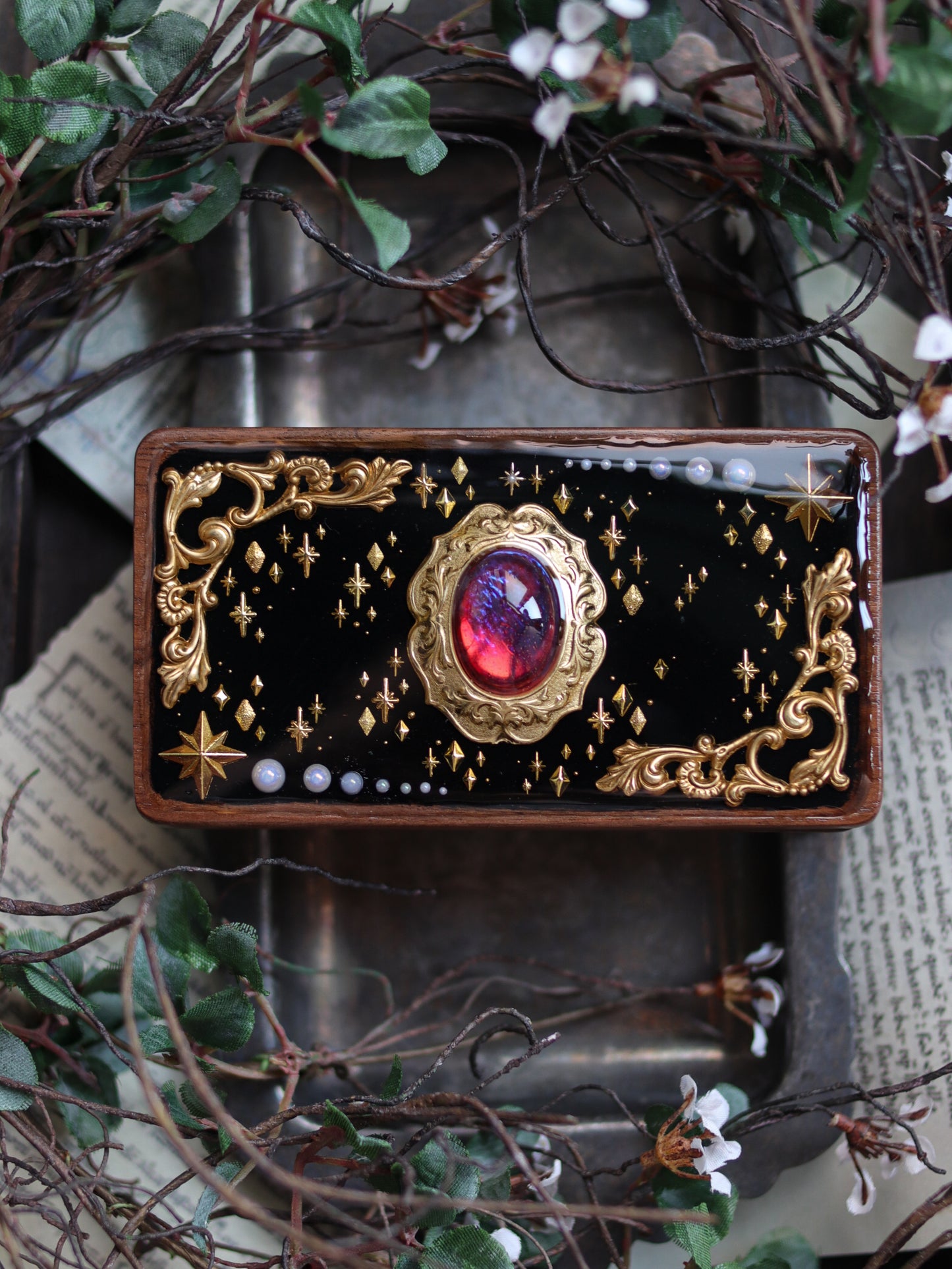 Vintage style walnut jewelry box - Midnight Star Dream