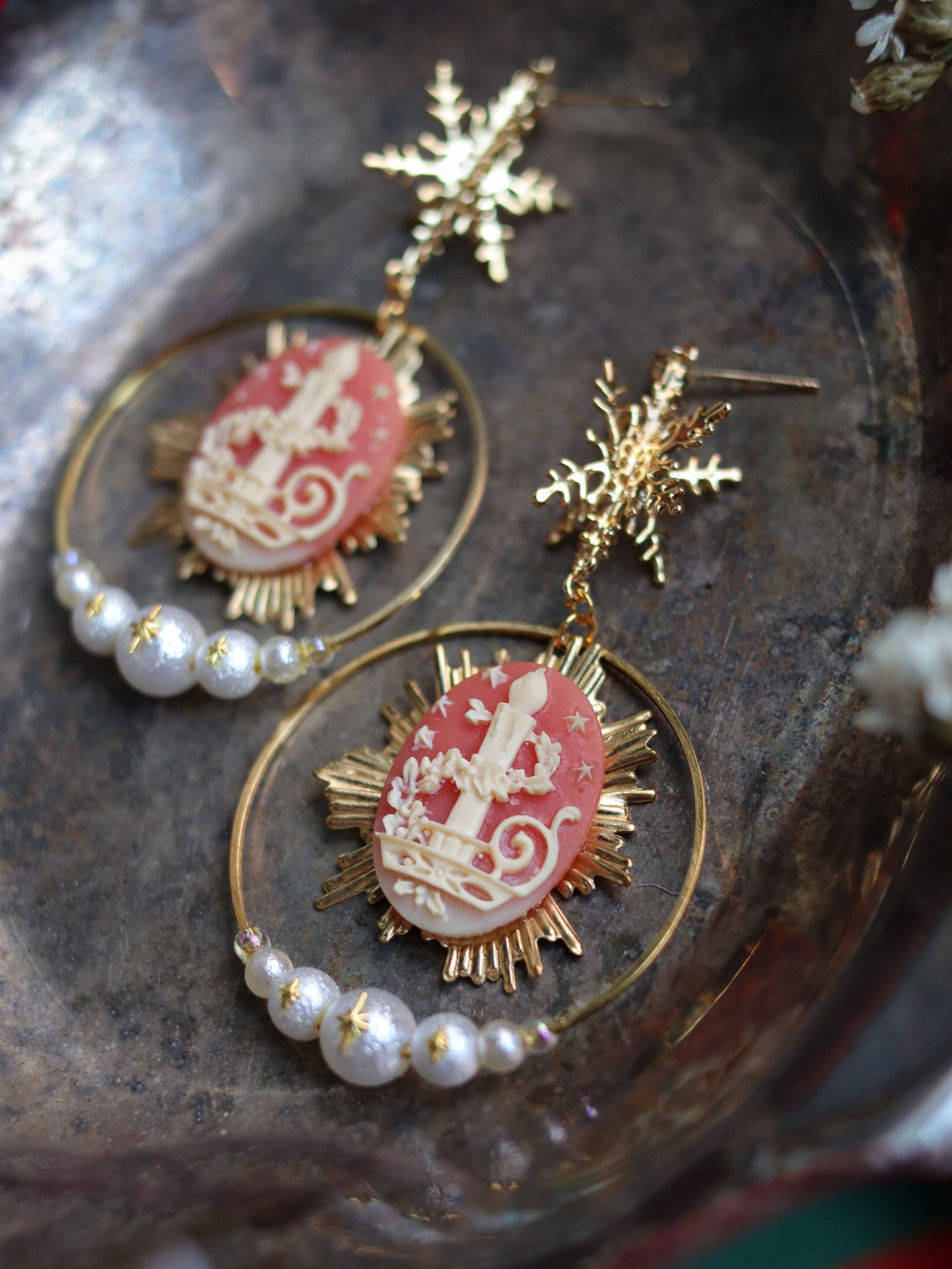 Vintage style earrings - Christmas candles