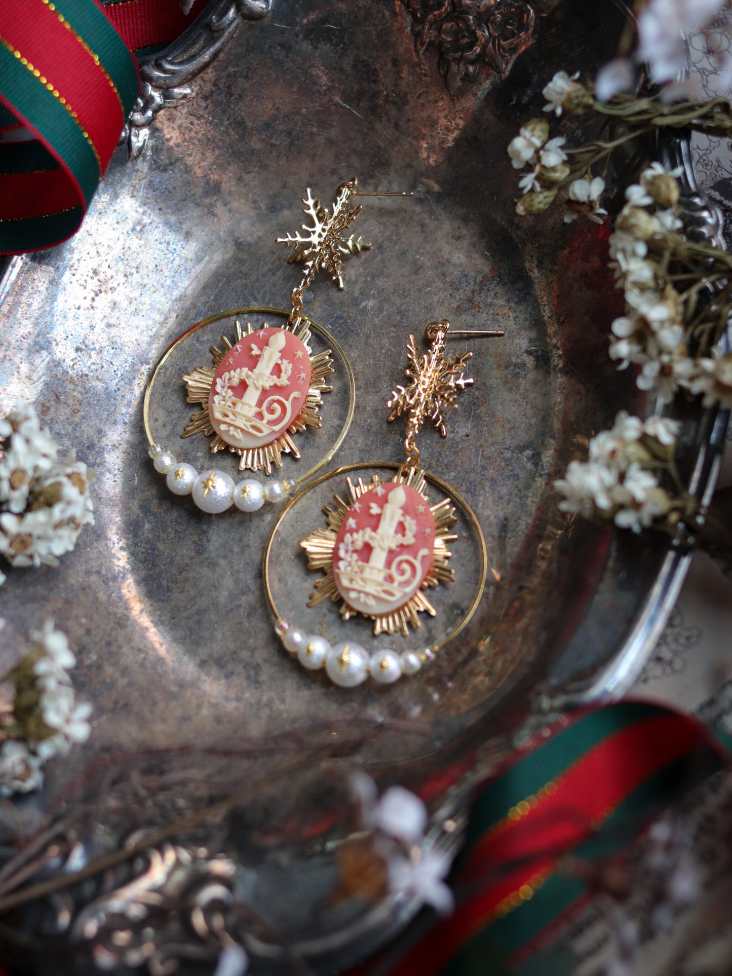 Vintage style earrings - Christmas candles