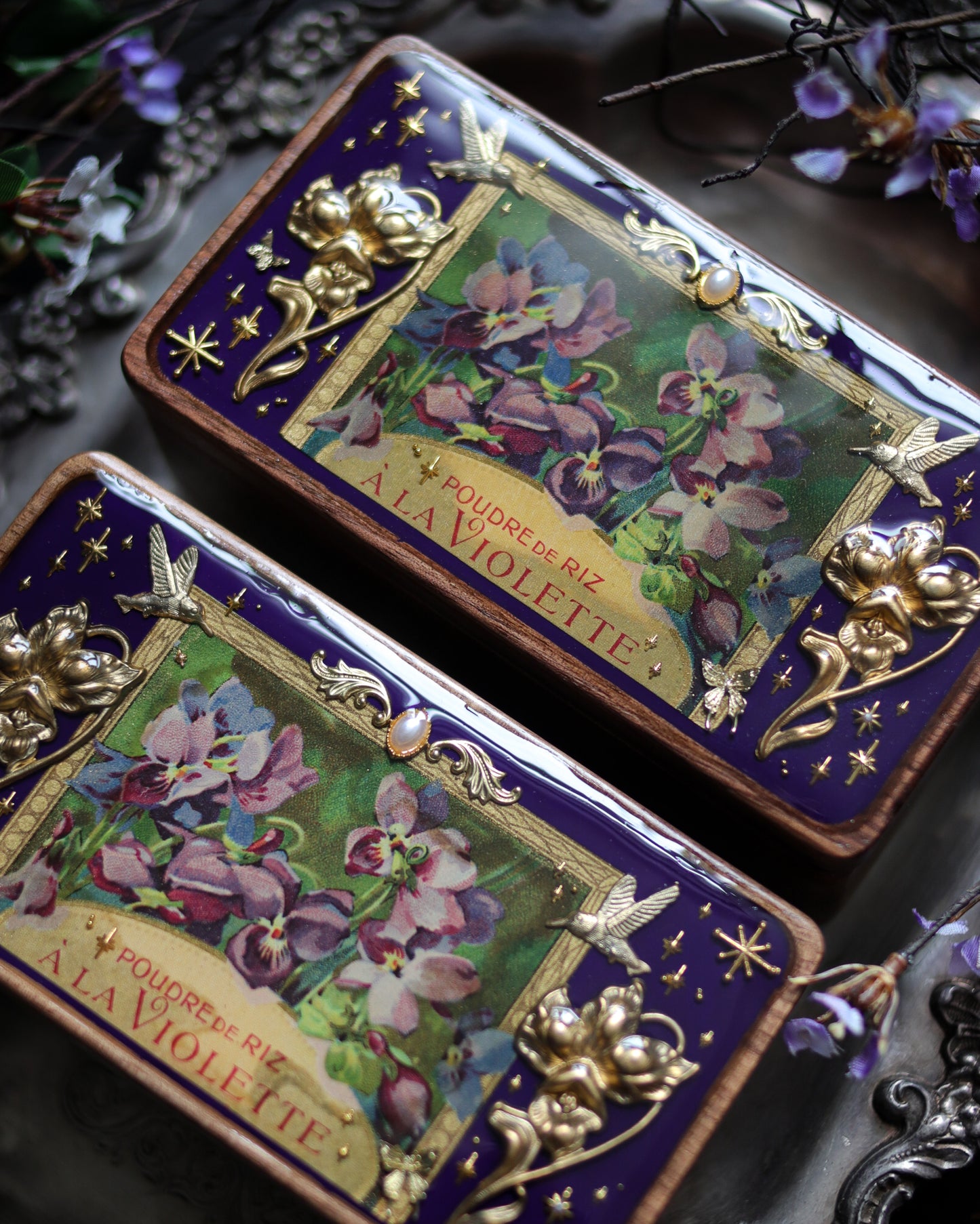 Vintage style walnut jewelry box - Violette