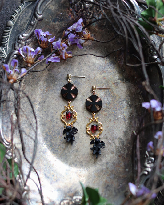 Vintage style earrings - Devil Cat Summon