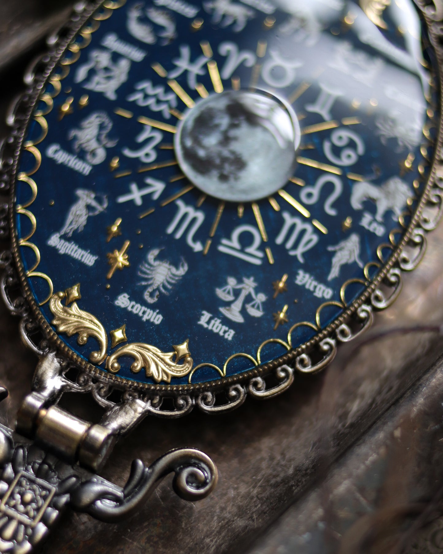 Vintage style hand mirror - Moon and constellations