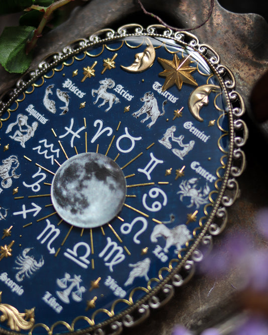 Vintage style hand mirror - Moon and constellations