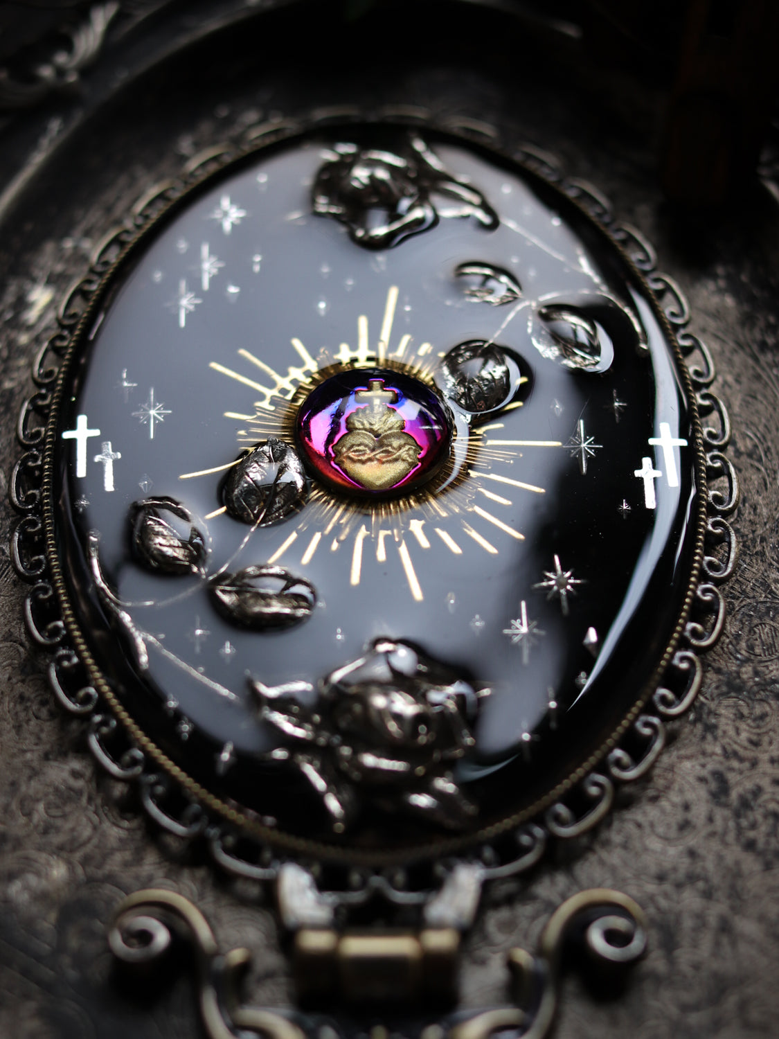 Vintage style hand mirror - Rose and Holy Light