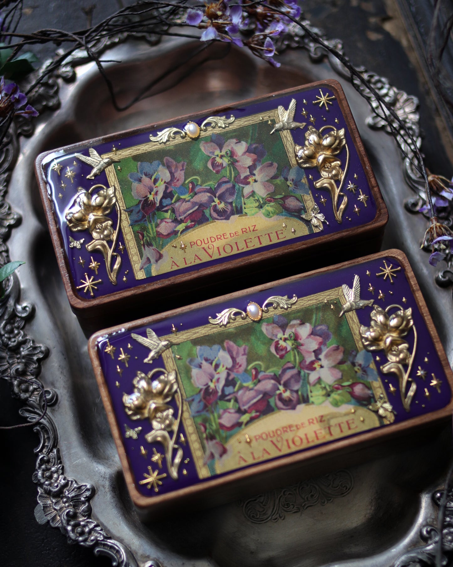 Vintage style walnut jewelry box - Violette